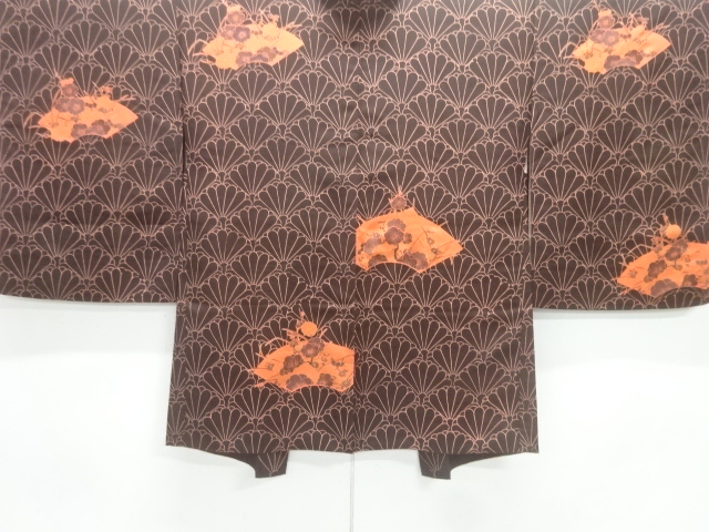 JAPANESE KIMONO / HAORI / SILK / FOLDING FAN & UME